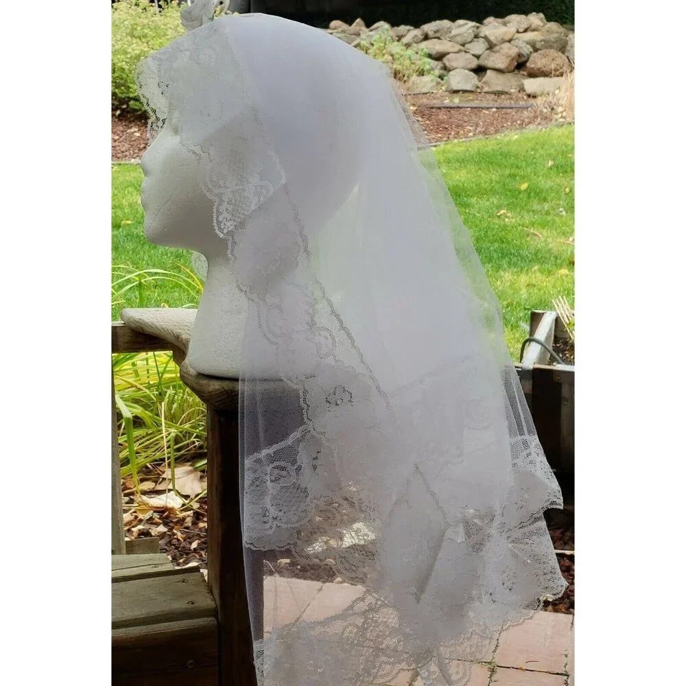 First Communion Veil Pearl Wreath Crown Layered Head Piece Holy Primera Comunion